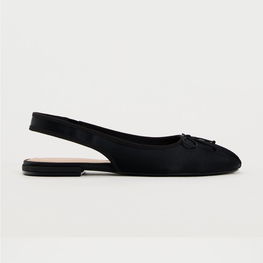 Zara Bow Black Satin Ballet Sling Back Flats Size 6 - Picture 2 of 10